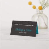 Carte De Placement Turquoise, Noir Damask Love Hearve Mariage (Dos)