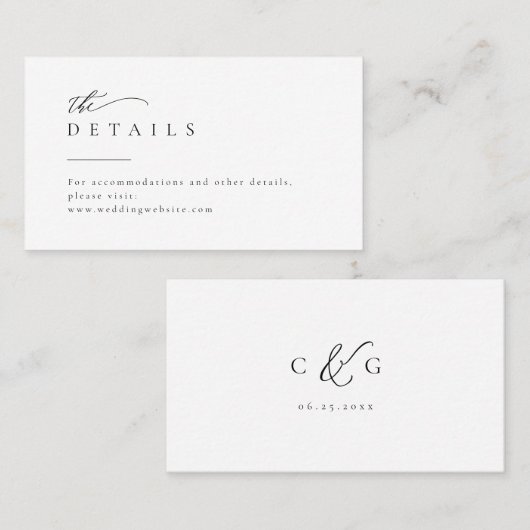 Carte De Placement Typographie simple et élégante Détails Mariage mod (Devant / Derrière)