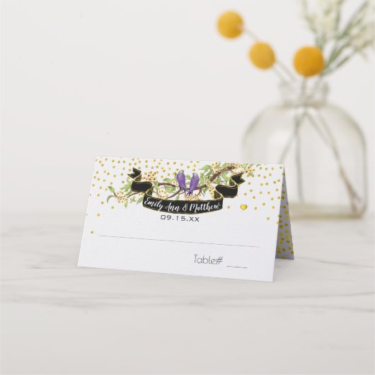 Carte De Placement Ultra Violet Or Confetti Purple Yellow Birds (Devant)