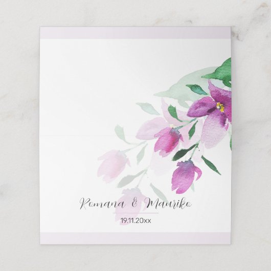 Carte De Placement Uniquité Des Fleurs D'Aquarelle Violet (Extérieur déplié)