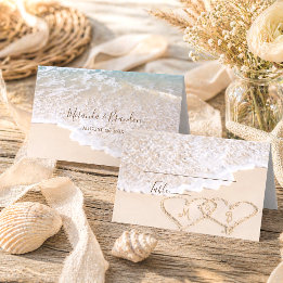 Carte De Placement Vagues de l'océan bleu Mariage tropical sur la pla