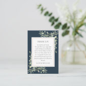 Carte De Placement Végétation Bleue de mer profonde Mariage Merci Flo (Debout devant)