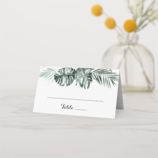 Carte De Placement Végétation tropicale Blanc Floral Mariage (Devant)