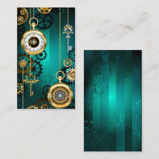 Carte De Placement Veille bijoux Steampunk sur un Arrière - plan vert (Devant / Derrière)