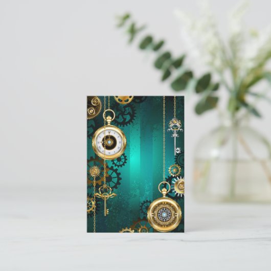 Carte De Placement Veille bijoux Steampunk sur un Arrière - plan vert (Debout devant)
