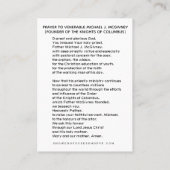 Carte De Placement Ven. Michael McGivney Chevaliers de Colomb CARD (Dos)