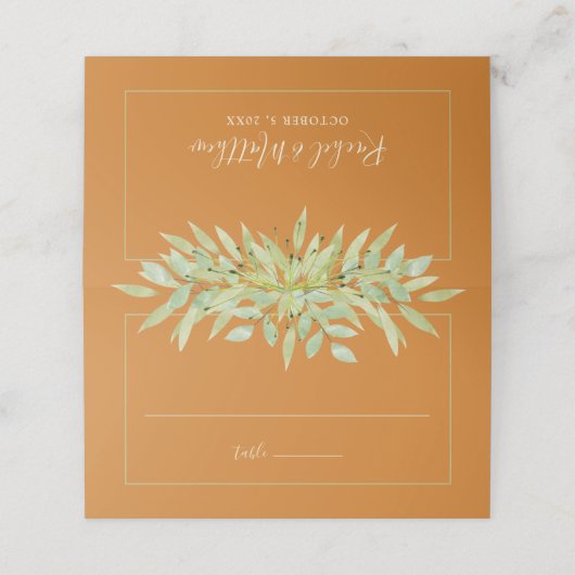 Carte De Placement Verdure aquarelle sur Mariage ocre (Extérieur déplié)