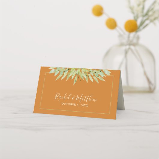 Carte De Placement Verdure aquarelle sur Mariage ocre (Dos)