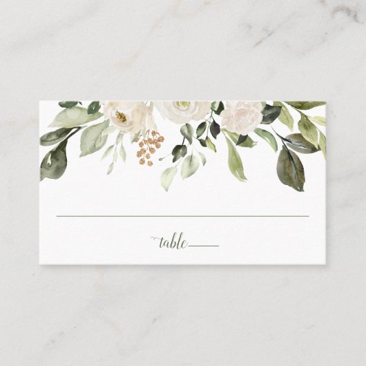 Carte De Placement Verdure mariage Foliage Aquarelle blanche Floral (Devant)