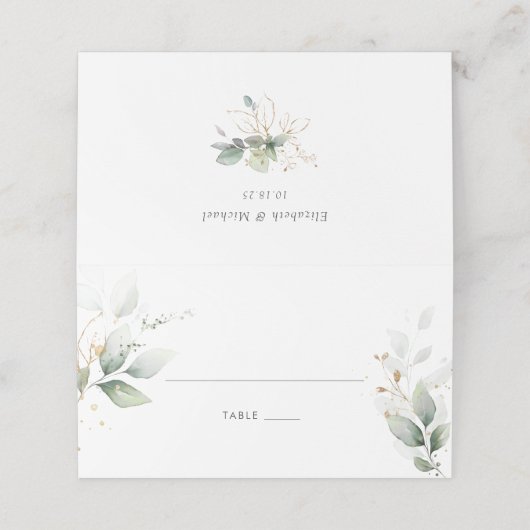 Carte De Placement Verdure Or Feuilles Foliage Elégant Aquarelle (Extérieur déplié)