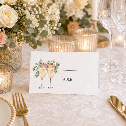Carte De Placement verres à champagne floraux monogrammés table