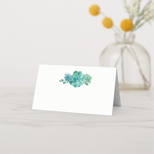 Carte De Placement Vert aquarelle Succulents Mariage (Devant)