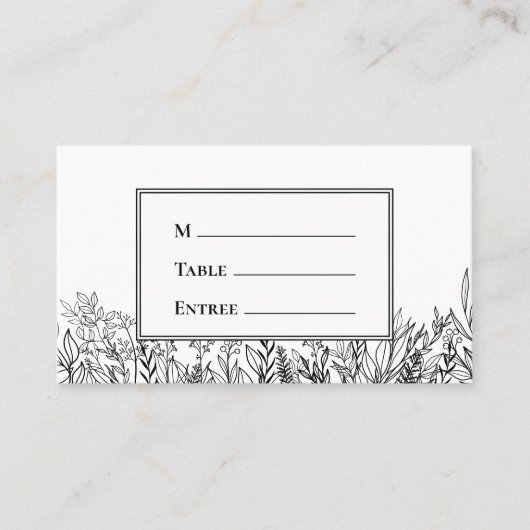 Carte De Placement Vert blanc et noir Entree Choix plat (Devant)