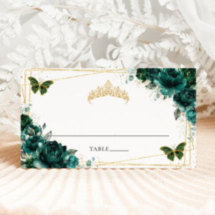 Carte De Placement Vert émeraude floral Quinceañera 16e anniversaire