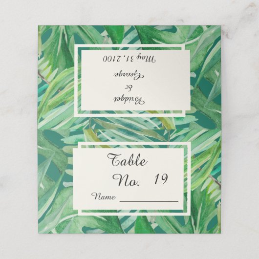 Carte De Placement vert émeraude mariage tropical (Extérieur déplié)