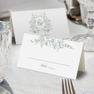 Carte De Placement Vert sauge floral armoiries monogramme élégant mar