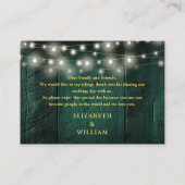 Carte De Placement Verte Rustique Bois Éclairage Mariage Merci (Dos)