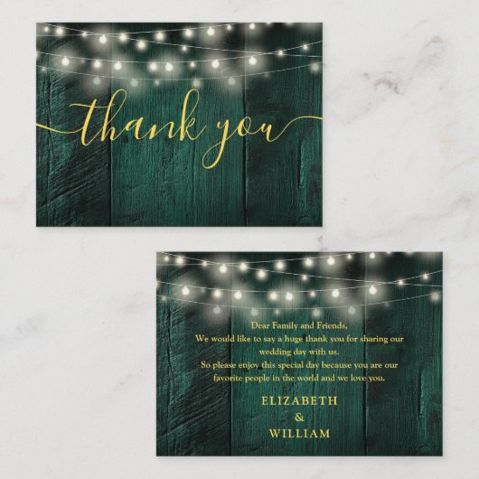 Carte De Placement Verte Rustique Bois Éclairage Mariage Merci (Devant / Derrière)