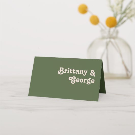 Carte De Placement Vibes rétro simples | Carte de place pliée vert ol (Dos)