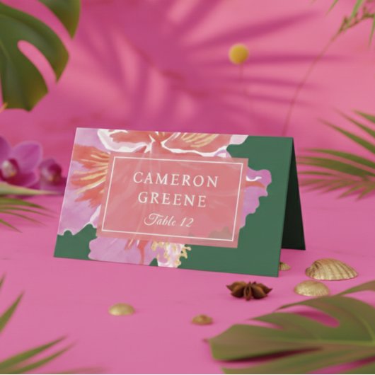 Carte De Placement Vibrant Hibiscus Tropical Wedding Place Card