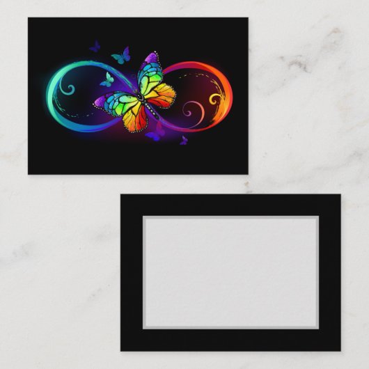 Carte De Placement Vibrant infinity with rainbow butterfly on black (Devant / Derrière)