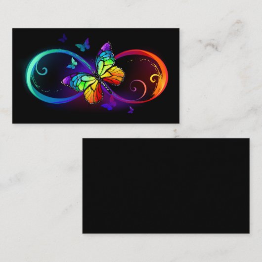 Carte De Placement Vibrant infinity with rainbow butterfly on black (Devant / Derrière)