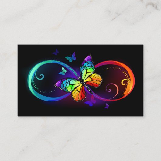 Carte De Placement Vibrant infinity with rainbow butterfly on black (Devant)