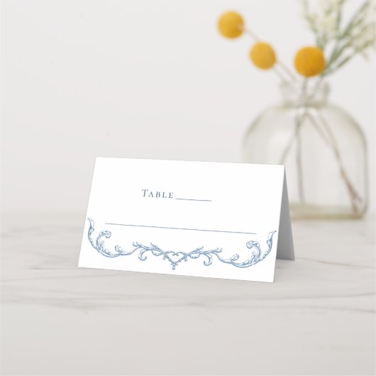 Carte De Placement Victorien Ornate Grace Floral Dusty Mariage bleu (Devant)