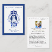 Carte De Placement Vierge catholique Marie Bleue Funérailles Sympathi (Devant / Derrière)