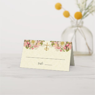 Carte De Placement Vintage fleurs de cerisier Élégant Mariage catholi