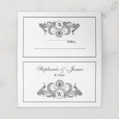 Carte De Placement Vintage Monogramme Paons Shp (Extérieur déplié)