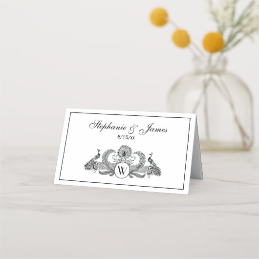 Carte De Placement Vintage Monogramme Paons Shp (Devant)