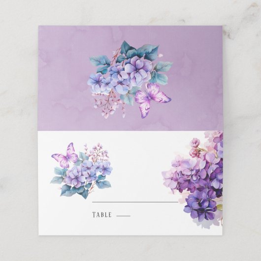 Carte De Placement Violet Hydrangea Floral Butal Mariage Table (Extérieur déplié)