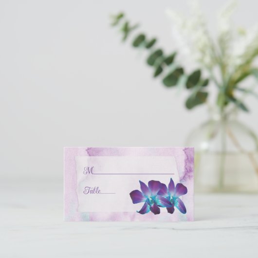 Carte De Placement Violet Turquoise Bleu Dendrobium Mariage orchidée (Debout devant)