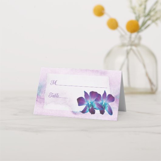 Carte De Placement Violet Turquoise Bleu Dendrobium Mariage orchidée (Devant)