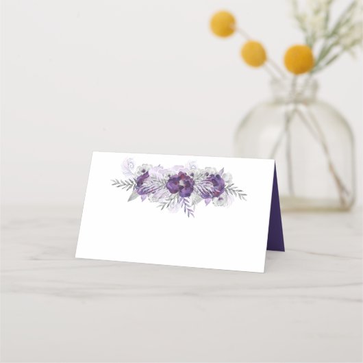 Carte De Placement Violet Ultra Violet Lavande gris Roses d'aquarelle (Dos)