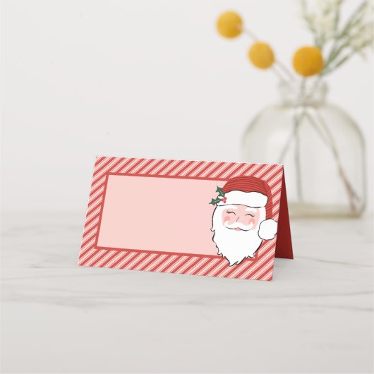 Carte De Placement Visage Père Noël joyeux | Bande rose et rouge (Devant)