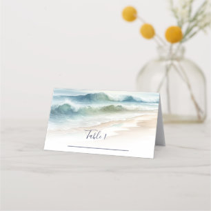 Carte De Placement Watercolor Beach Waves Rustic Mariage Siège