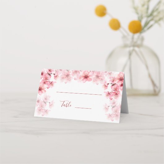 Carte De Placement Watercolor Cherry Blossom Pink White Wedding (Devant)