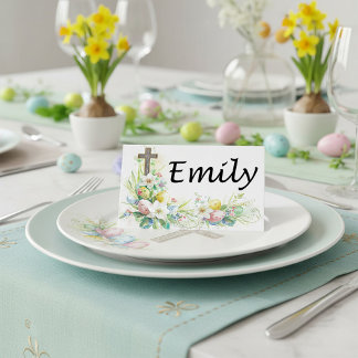 Carte De Placement Watercolor cross, lilies and easter eggs