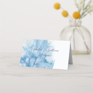 Carte De Placement Watercolor Dusty Blue Winter Wedding Place Card