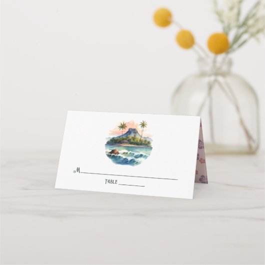 Carte De Placement Watercolor Hawaii Destination Wedding (Devant)