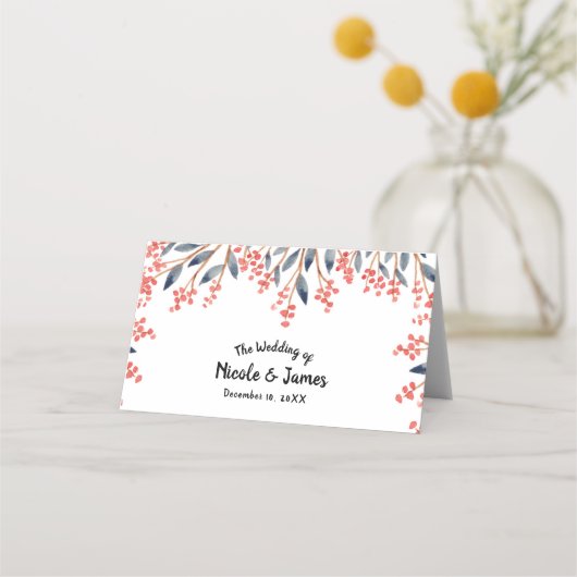 Carte De Placement Watercolor Holiday Berries d'hiver Table Mariage (Devant)