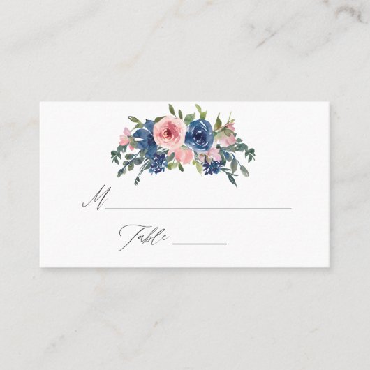 Carte De Placement Watercolor Navy et Blush FlorMariage (Devant)