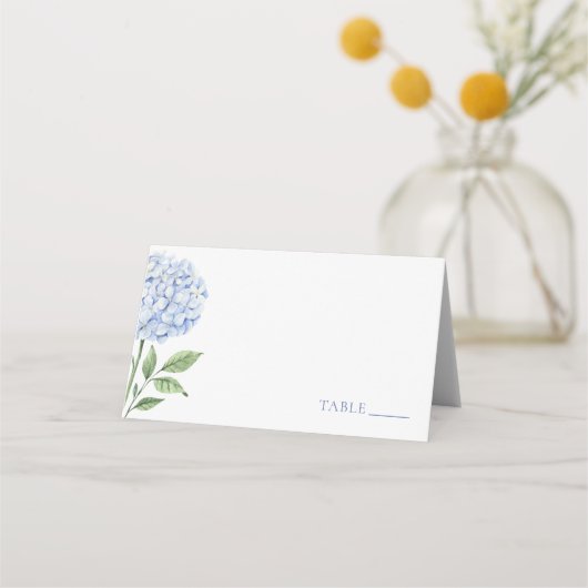 Carte De Placement Wedding Place Cards, Single Blue Hydrangea Classic (Devant)
