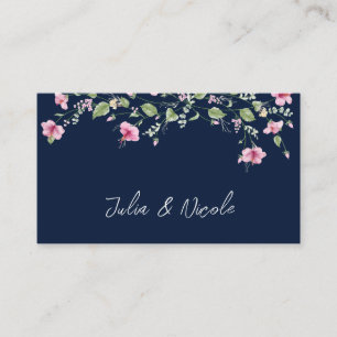 Carte De Placement Wedding shower en fleur d'Hibiscus rose bleu marin