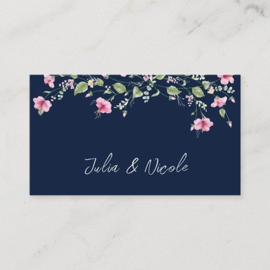 Carte De Placement Wedding shower en fleur d'Hibiscus rose bleu marin (Devant)