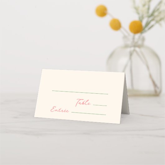 Carte De Placement Whimsical Quirky manuscrit rose vert (Devant)