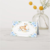 Carte De Placement Whimsical Sweet Deer Baby shower floral bleu (Dos)