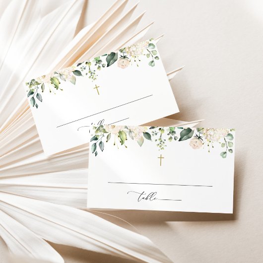 Carte De Placement White Flowers, Cream Flowers, Boho, Floral Baptism